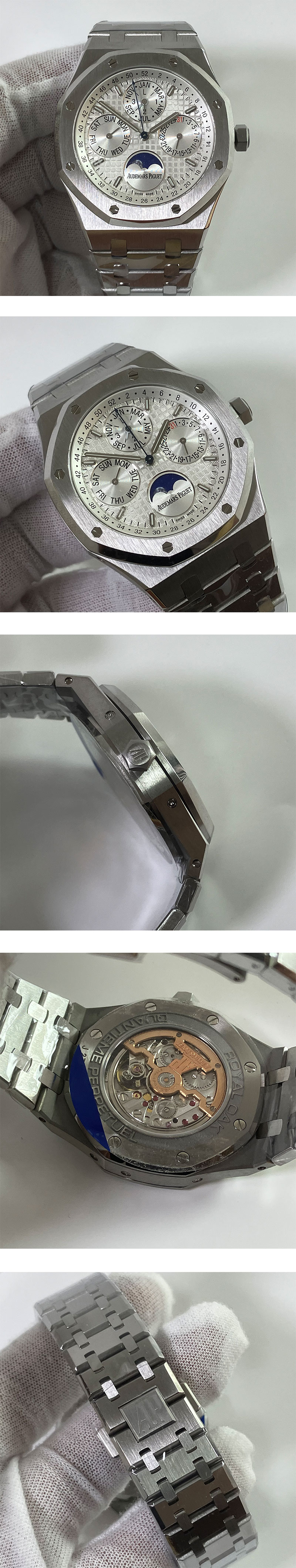 APS製 オーデマピゲコピー ロイヤルオーク パーペチュアルカレンダー 26606ST.OO.1220ST.01 シルバーホワイト文字盤 